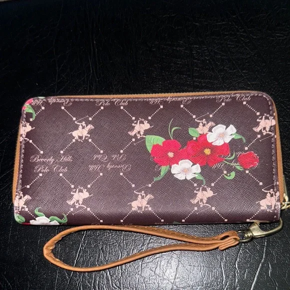 Beverly Hills Polo Club Brown Floral Wallet with Wristlet NWOT - Picture 2 of 11